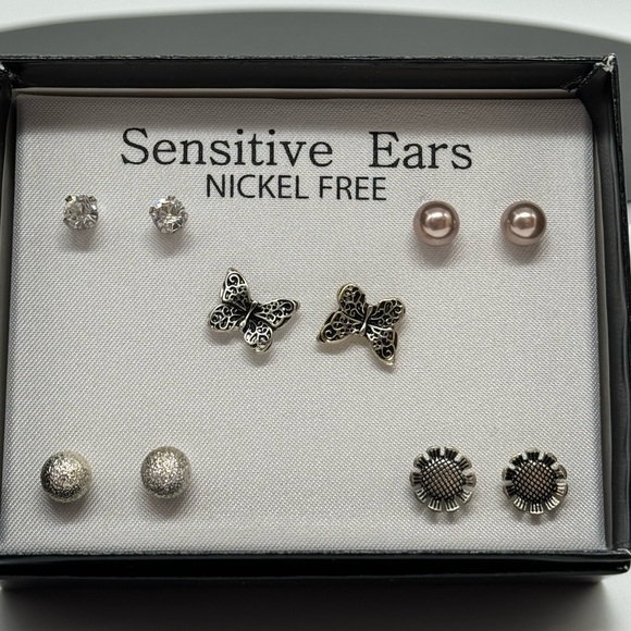Box Set 5 Pairs Silver Stud Earrings Sun Flower - Picture 6 of 6
